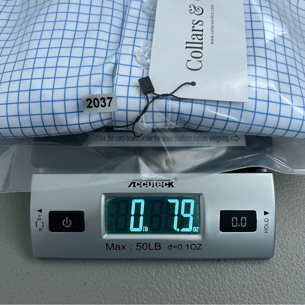 Collars & Co. Dress Collar Polo NWT Size Medium White Blue Check Short Sleeve - Picture 11 of 11